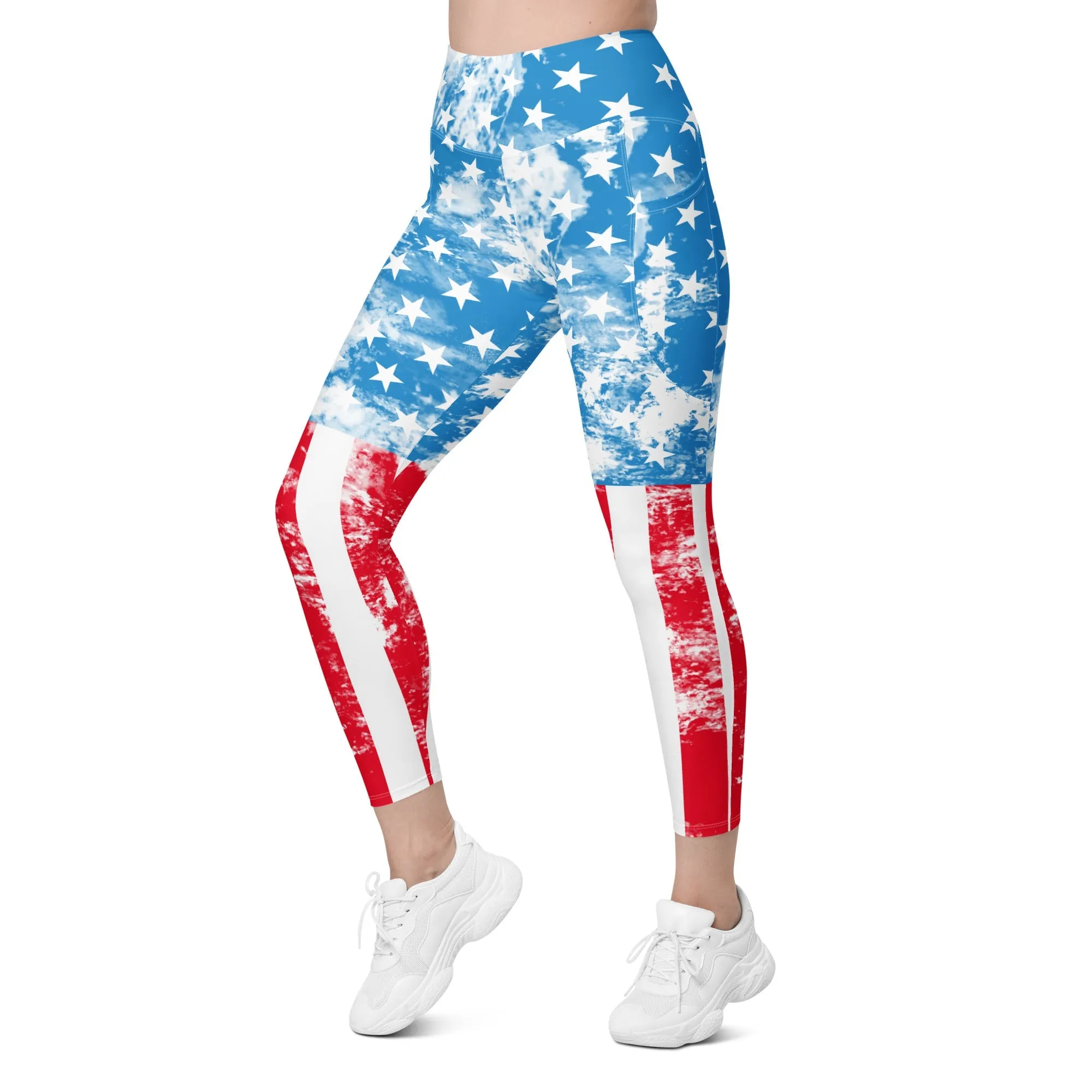 Artsy American Flag Leggings With Pockets