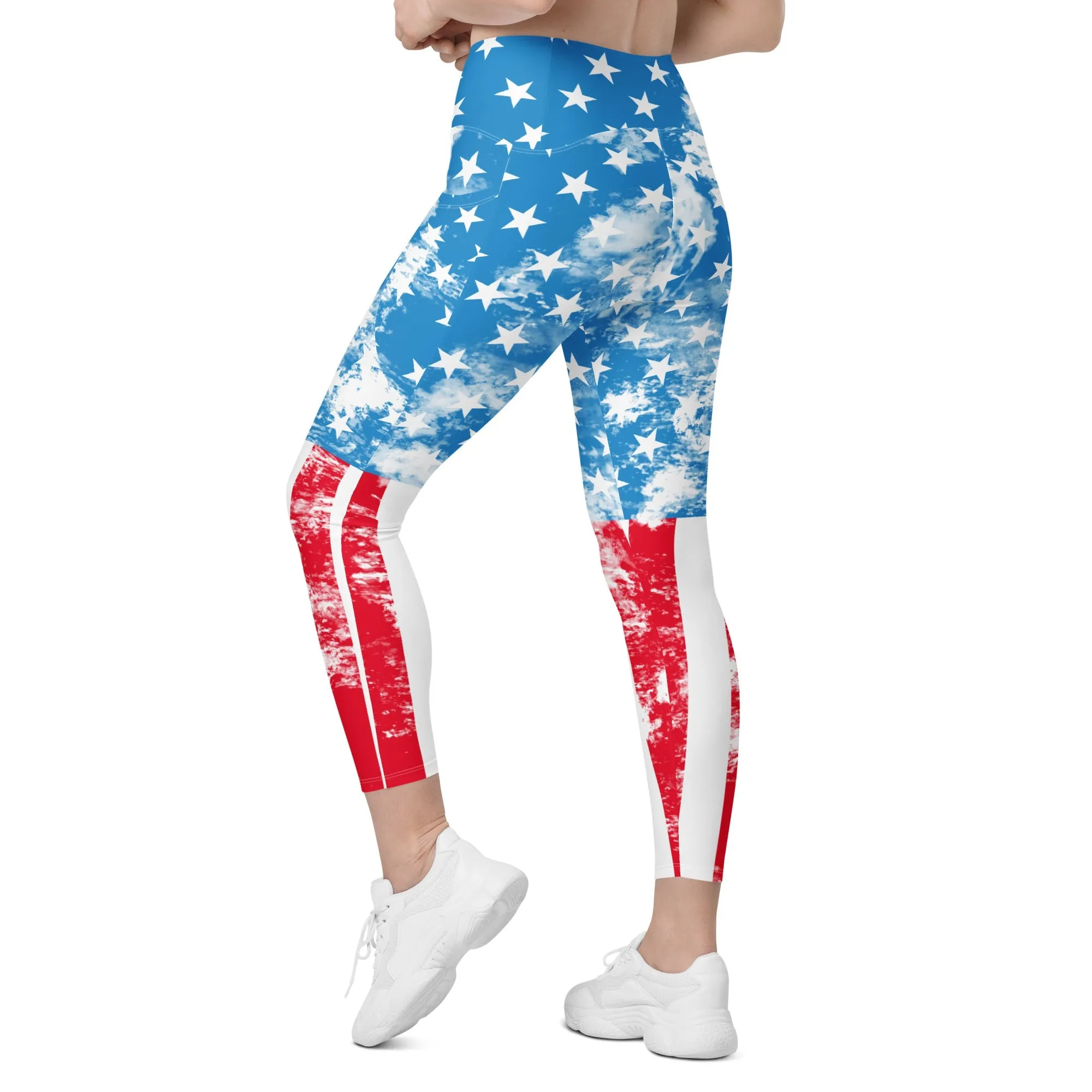 Artsy American Flag Leggings With Pockets