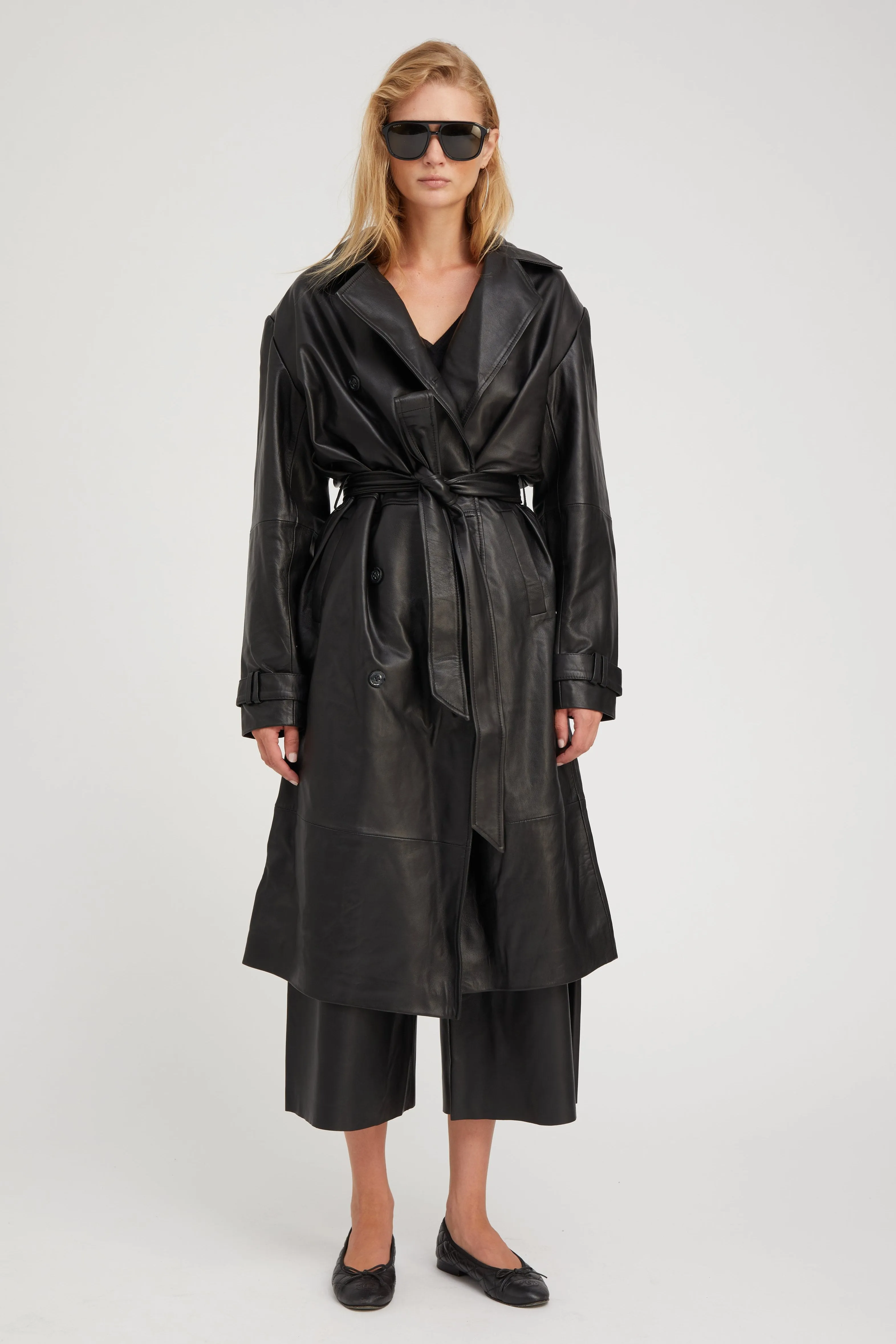 Belle de Jour Black Leather Trench