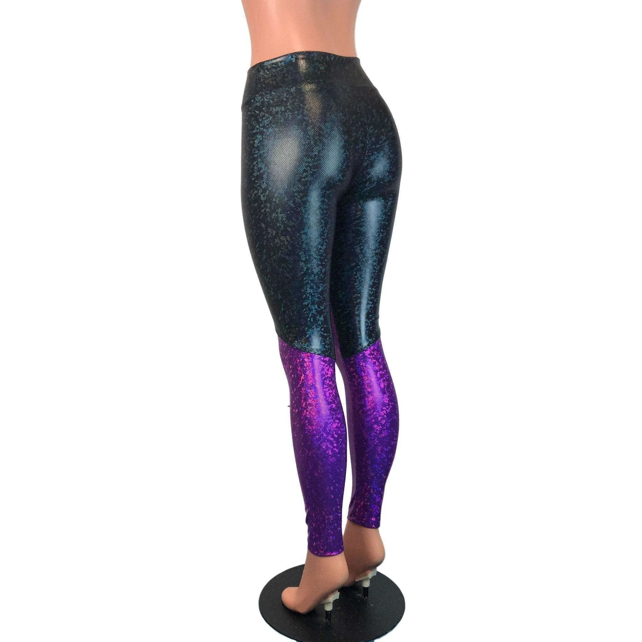 Black & Purple Shattered Glass Holographic *Mid-Rise* Leggings Pants