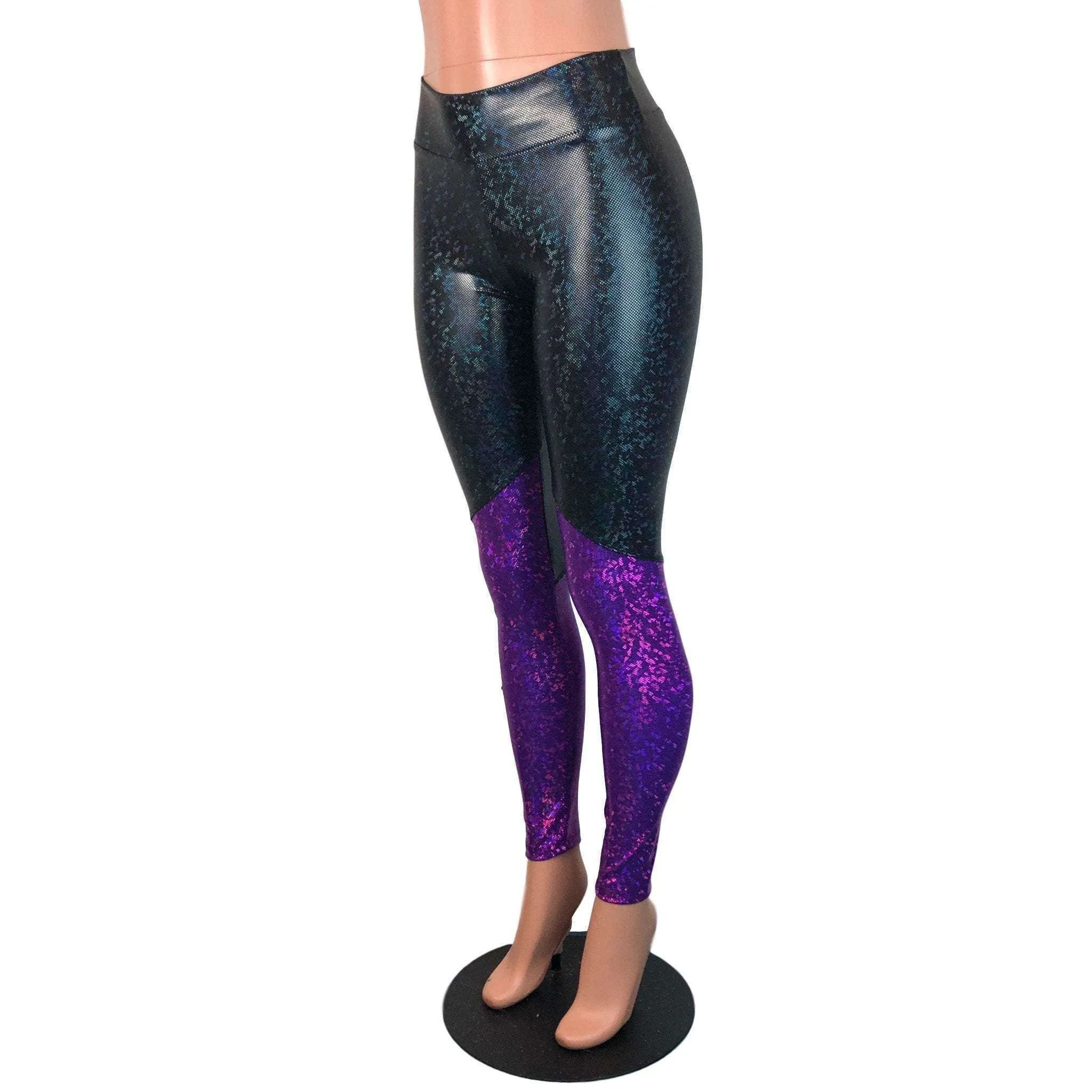 Black & Purple Shattered Glass Holographic *Mid-Rise* Leggings Pants