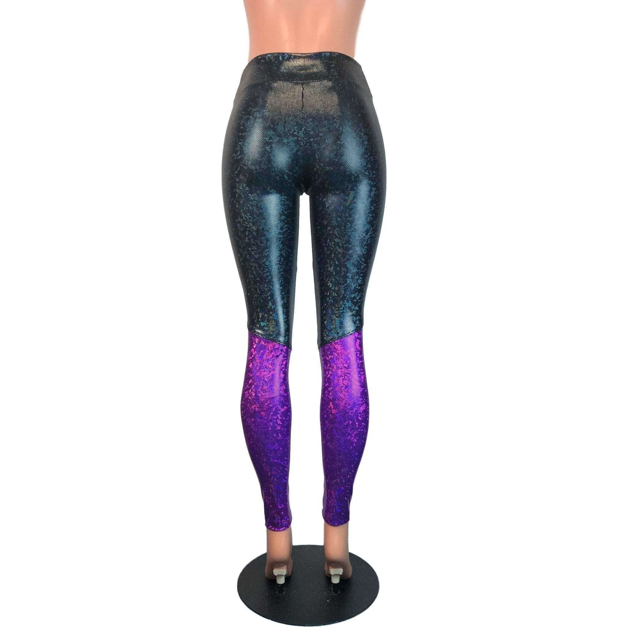 Black & Purple Shattered Glass Holographic *Mid-Rise* Leggings Pants