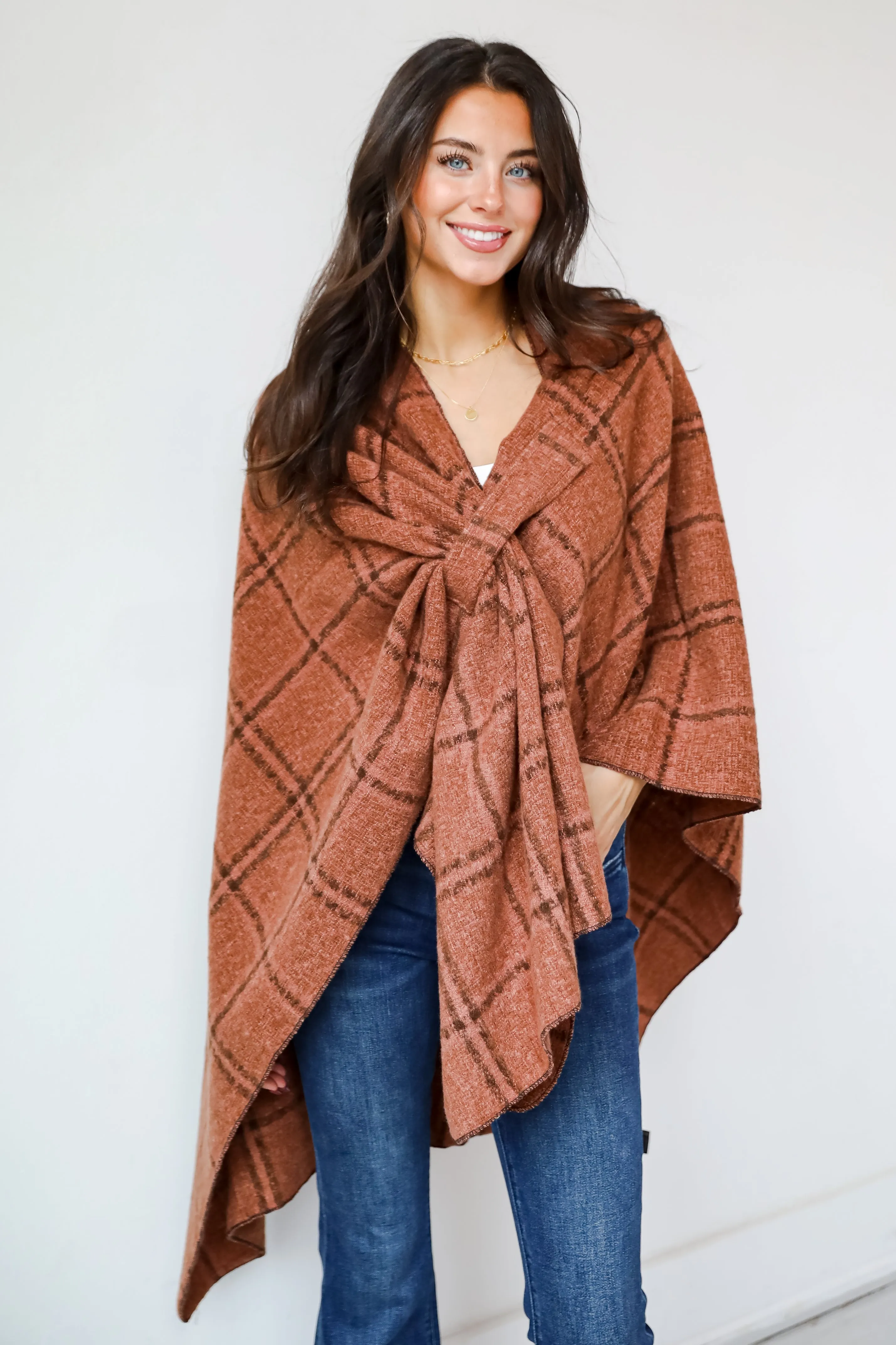 Cozy Success Rust Plaid Shawl - DOORBUSTER