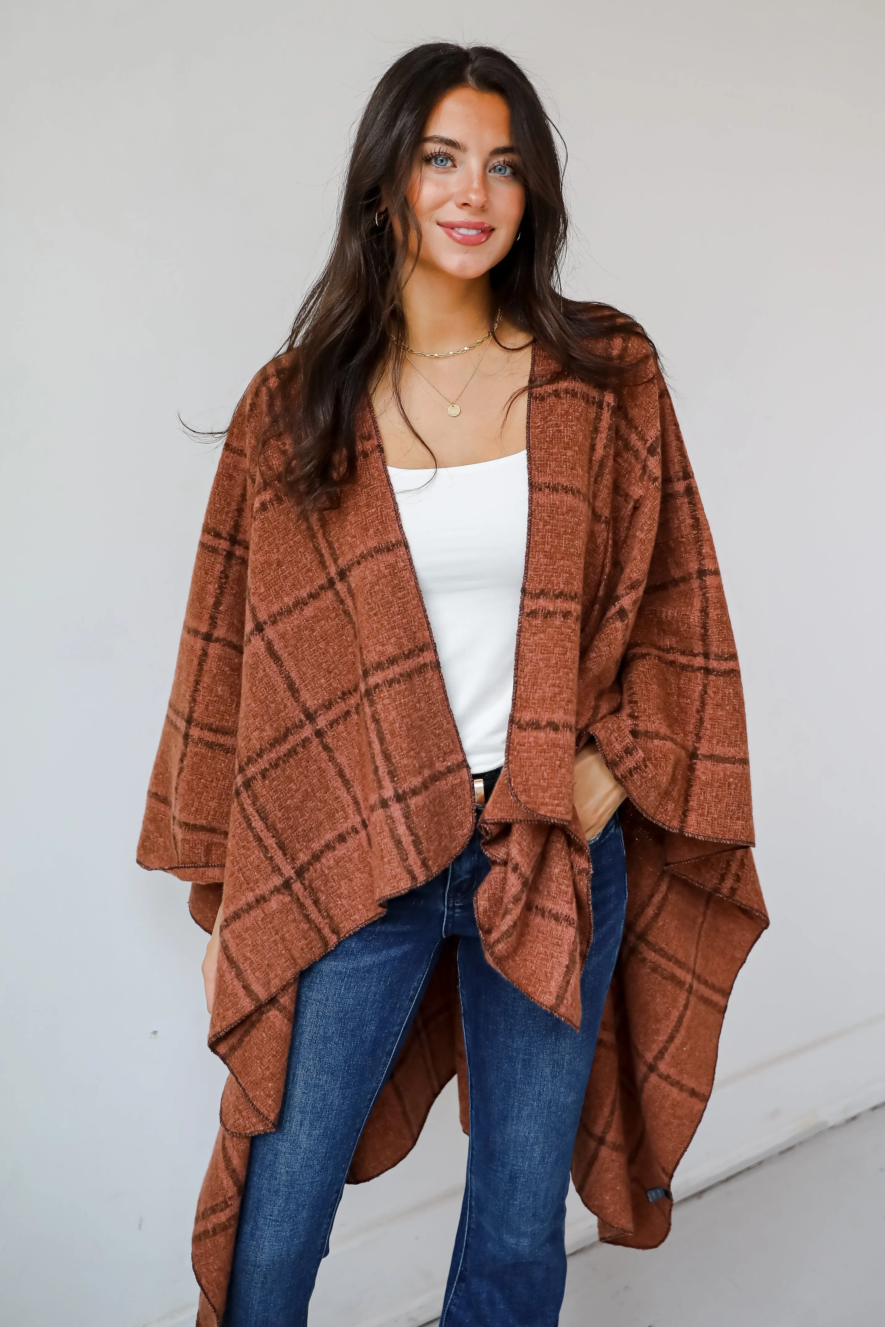 Cozy Success Rust Plaid Shawl - DOORBUSTER