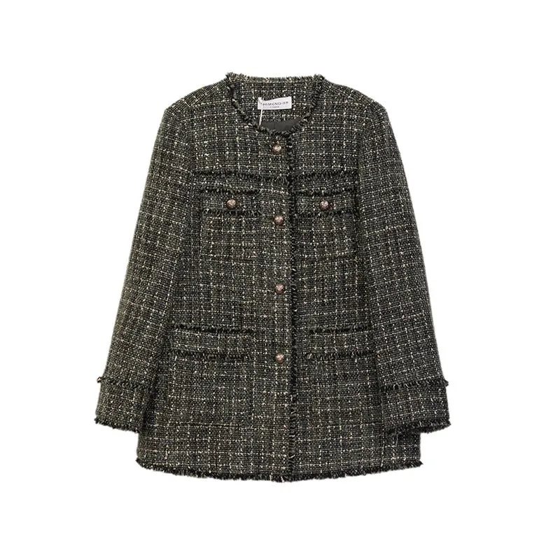 Dark Green Rhombus Pattern Coats