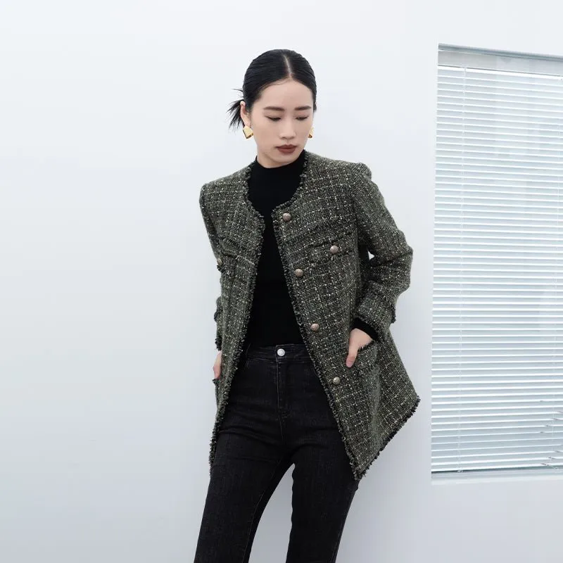 Dark Green Rhombus Pattern Coats