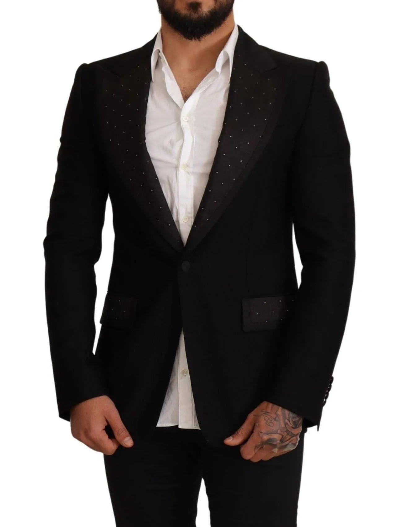 Dolce & Gabbana Black Wool Slim Fit Coat Blazer Jacket