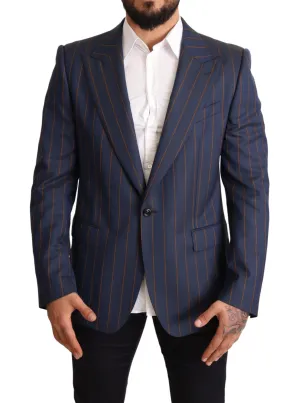 Dolce & Gabbana Blue Striped Wool Slim Fit Blazer Jacket