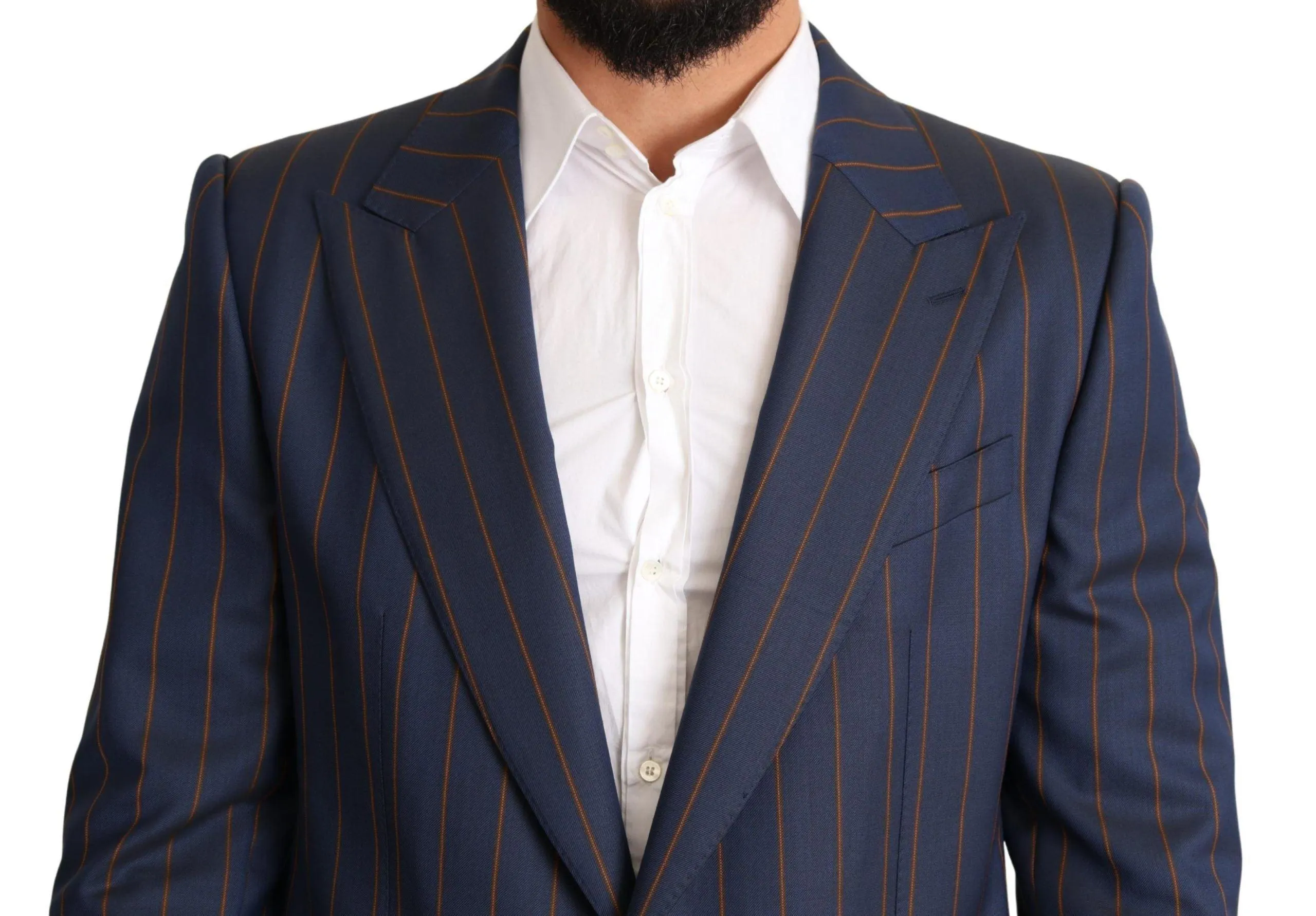 Dolce & Gabbana Blue Striped Wool Slim Fit Blazer Jacket