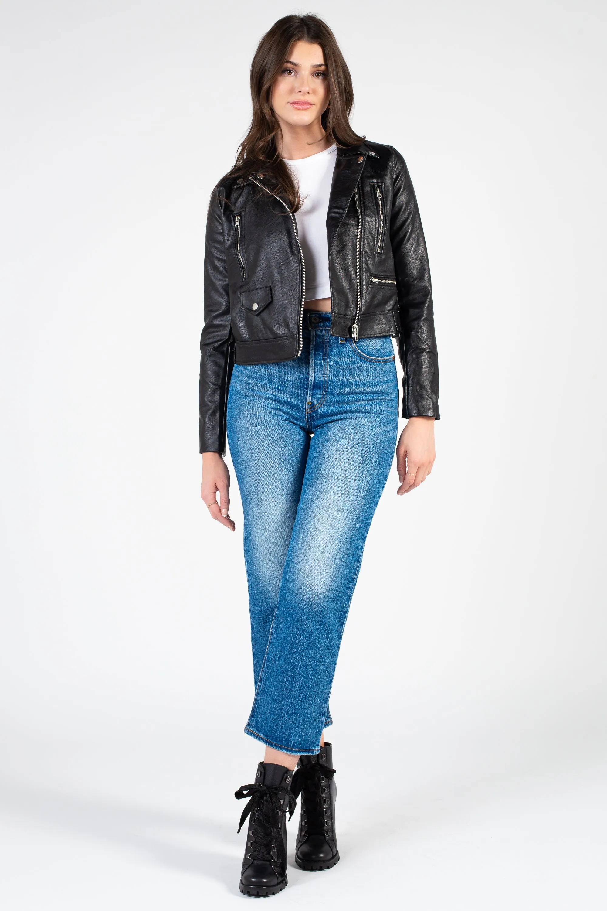 Dorinda Vegan Leather Moto Jacket