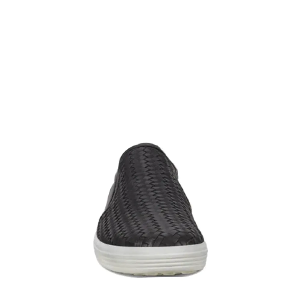 ECCO Women's Soft 7 Woven Leather Slip On 2.0 in Black