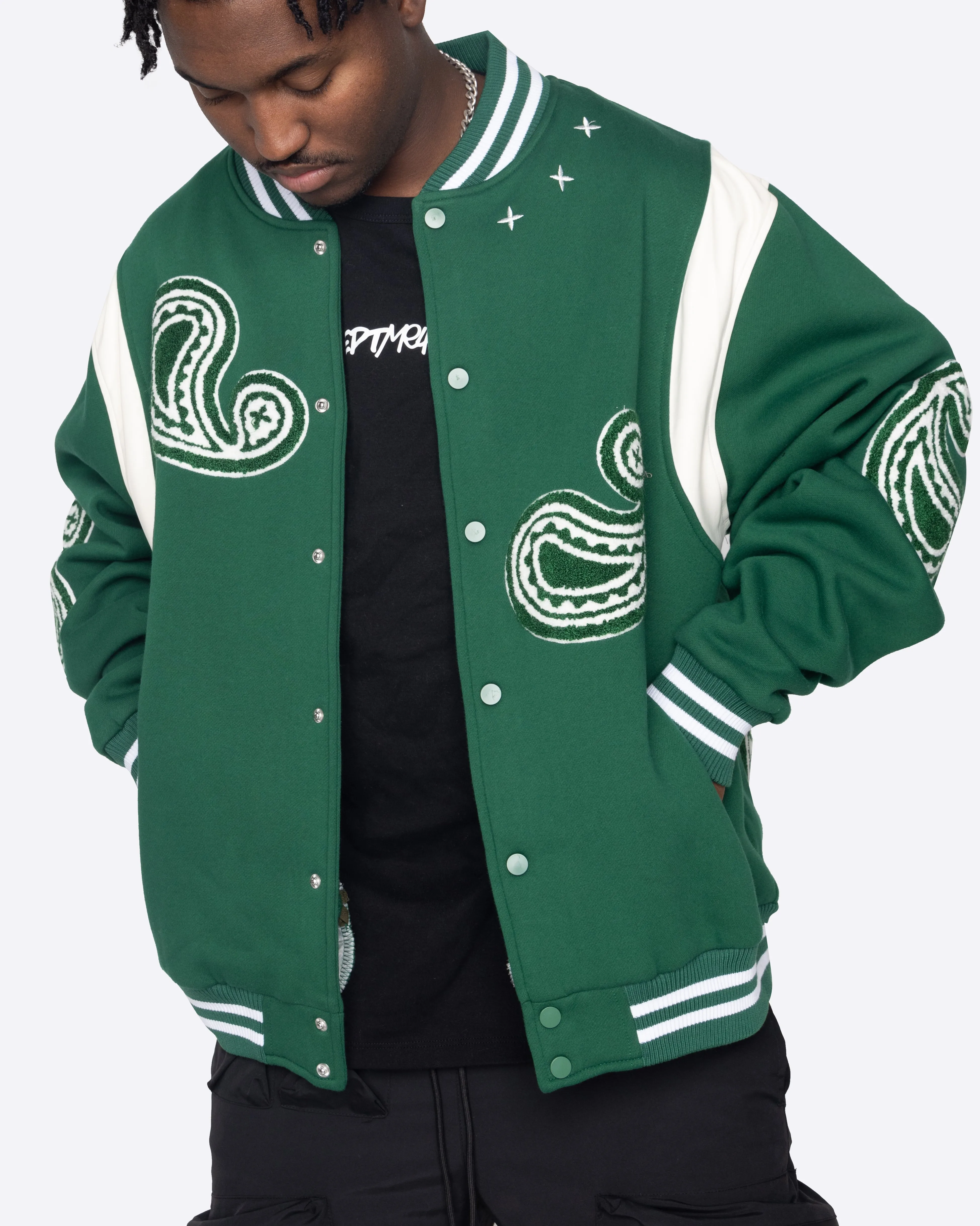 EPTM PAISLEY VARSITY JACKET-HUNTER GREEN