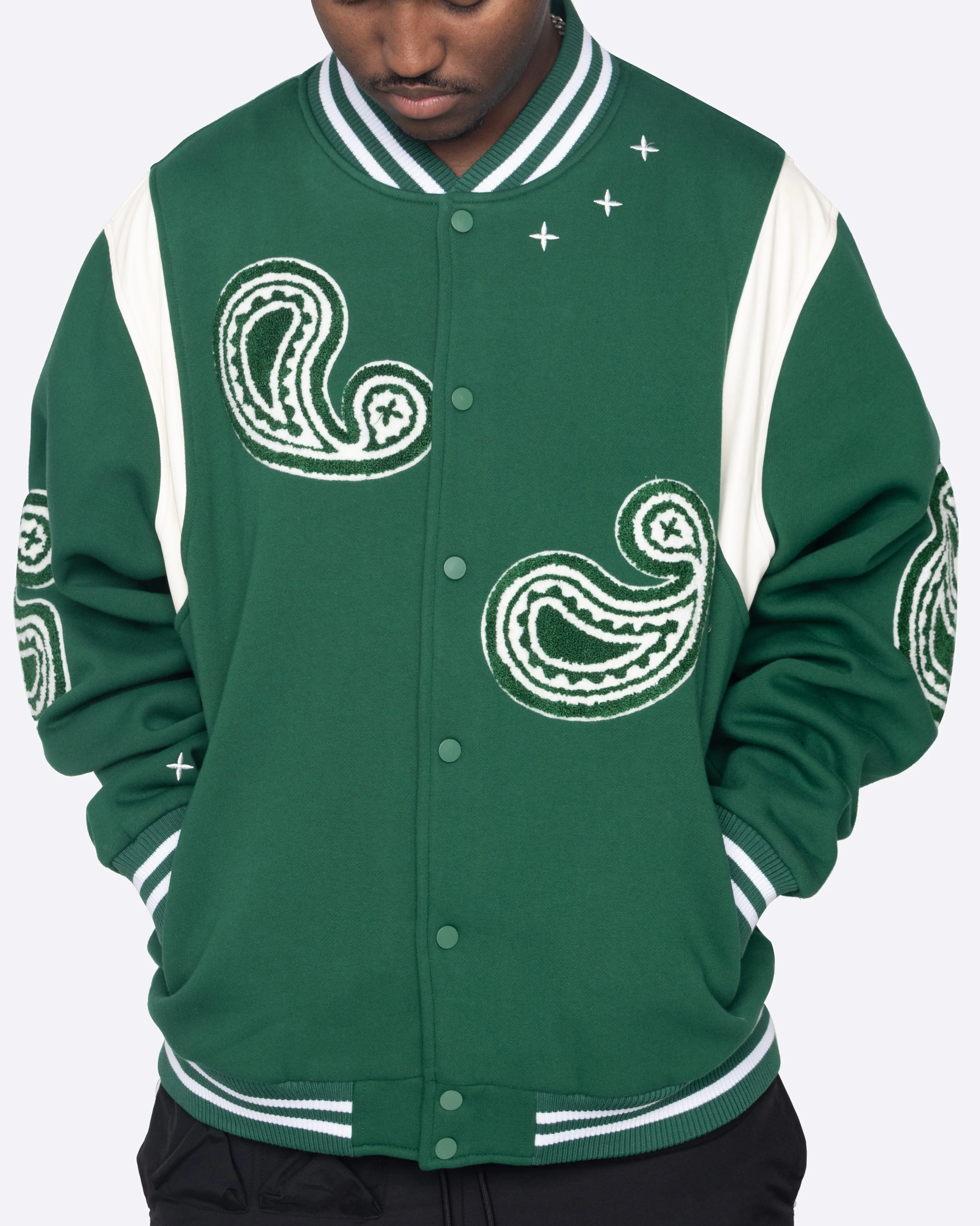 EPTM PAISLEY VARSITY JACKET-HUNTER GREEN