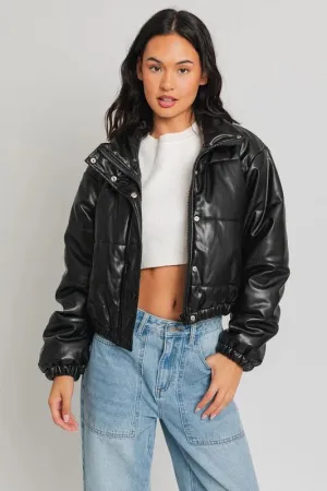 Faux Leather Black Puffer Jacket