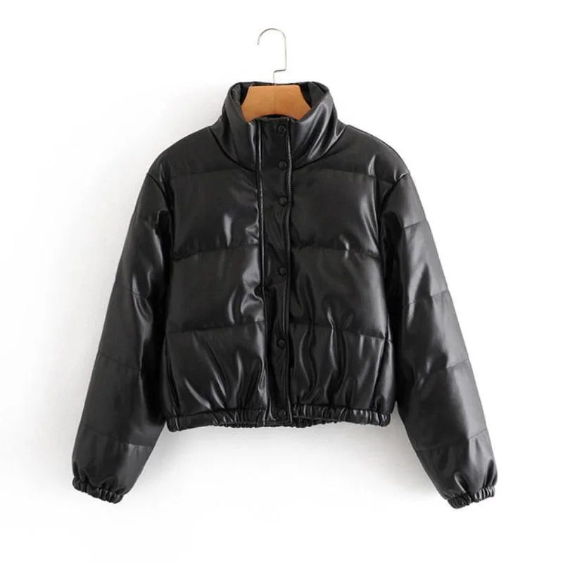 Faux Leather Padded Down Jacket