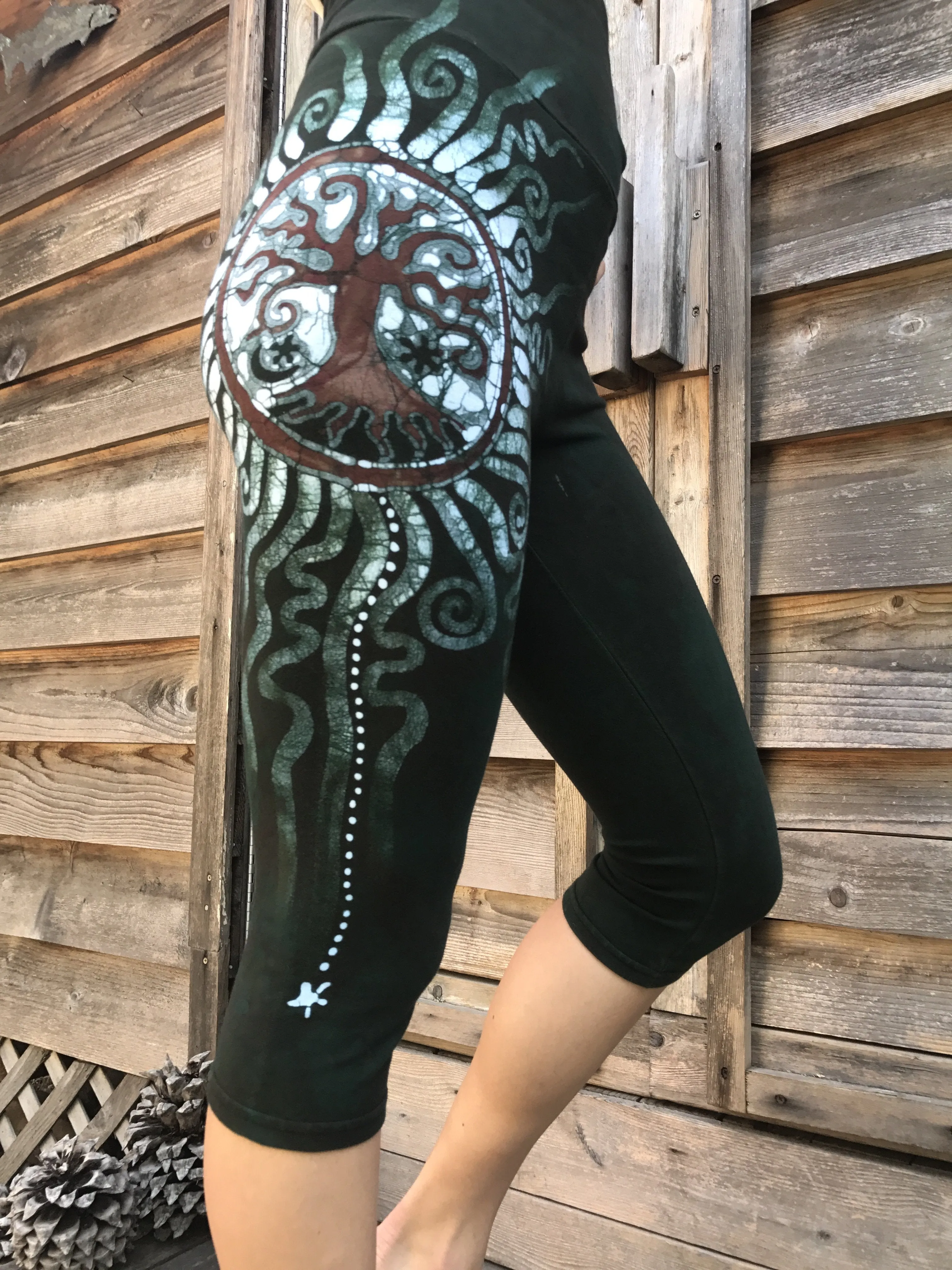 Forest Green Tree Batik CAPRI Pants