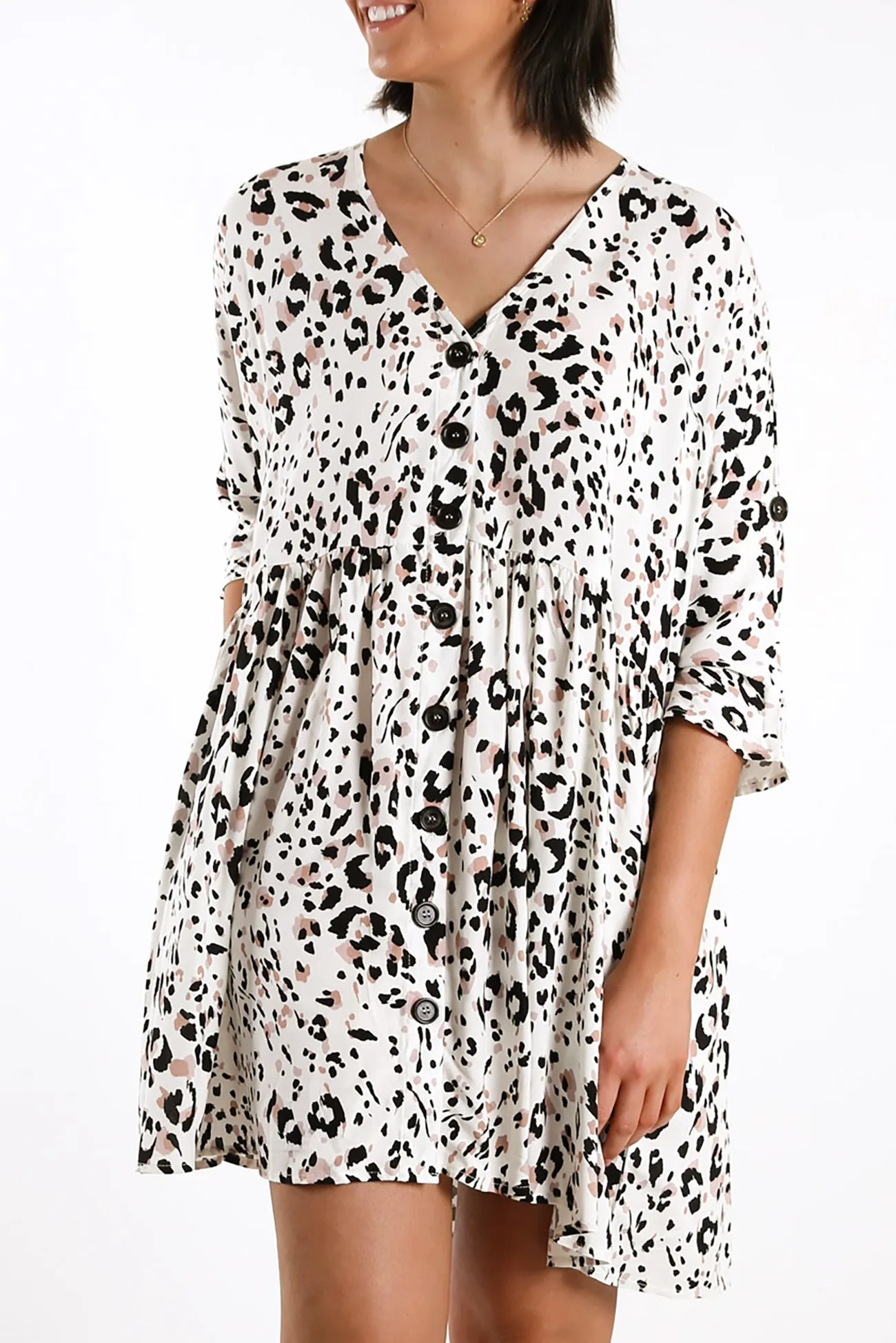 Freddie Dress Snow Leopard Print