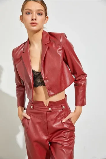 Hot-To-Trot Faux Leather Crop Blazer by DO BE