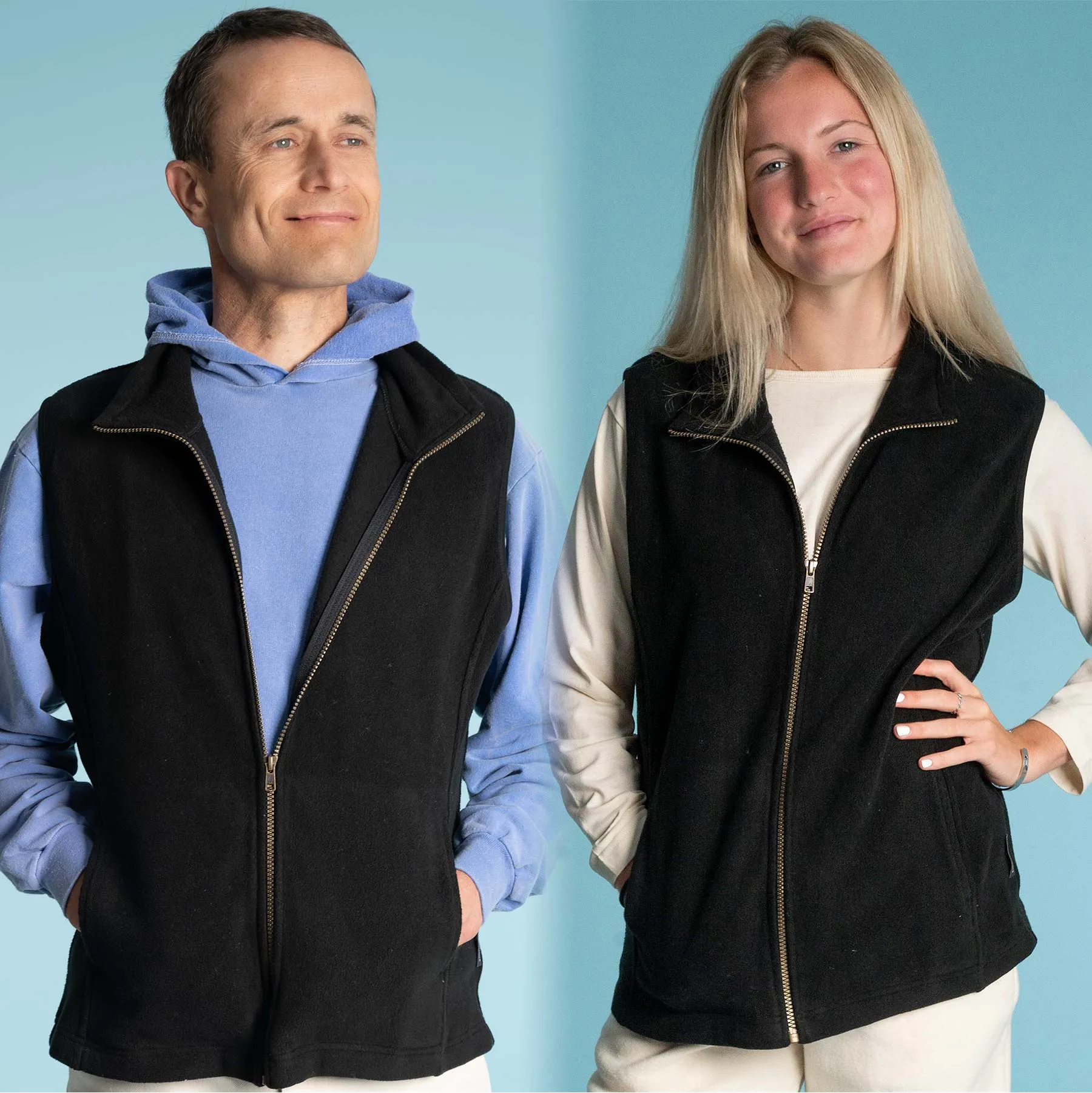 LAKE TAHOE  100% Organic Cotton Fleece Zippered Vest (2 Side Pockets) (YKK Zippers, OC Thread Option)