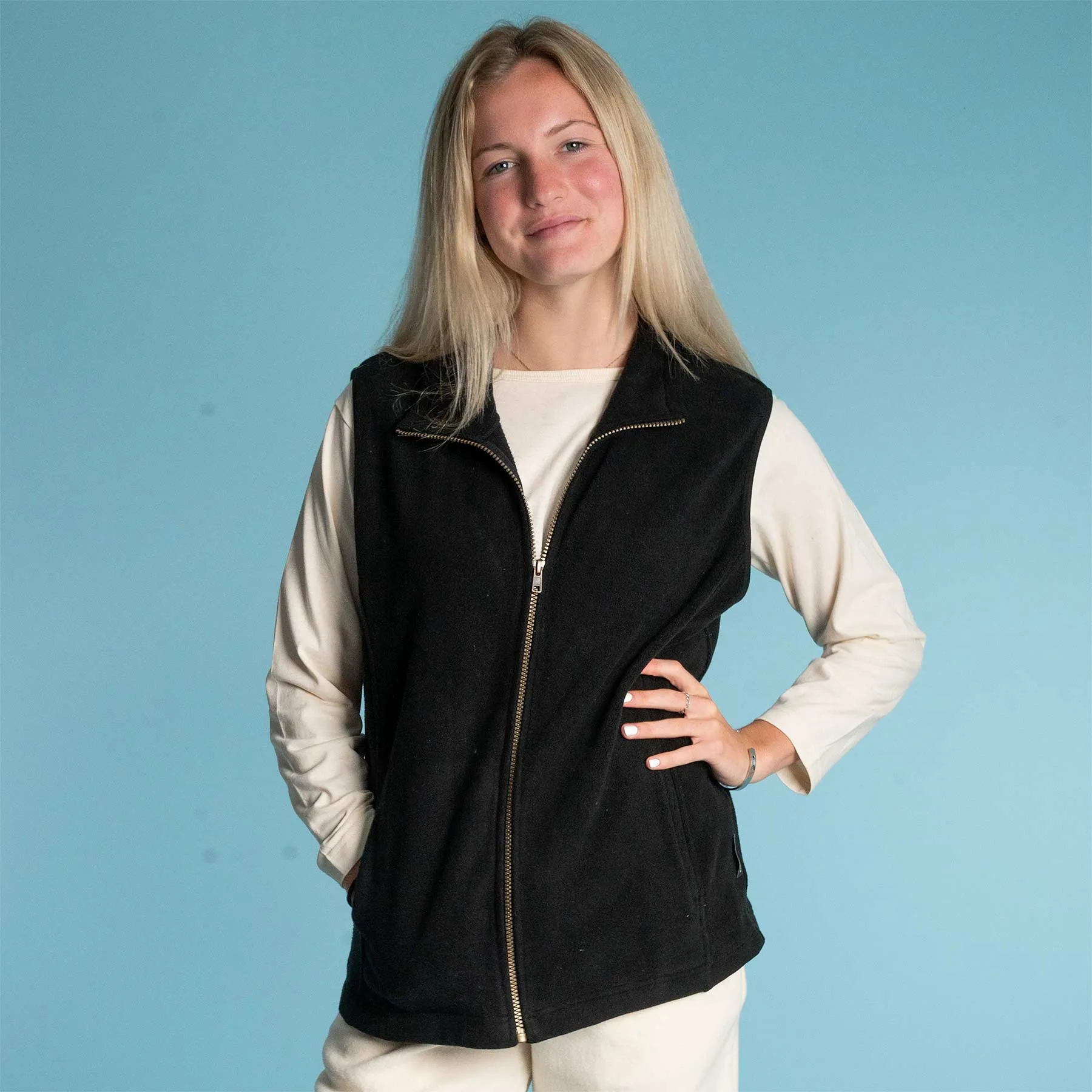 LAKE TAHOE  100% Organic Cotton Fleece Zippered Vest (2 Side Pockets) (YKK Zippers, OC Thread Option)