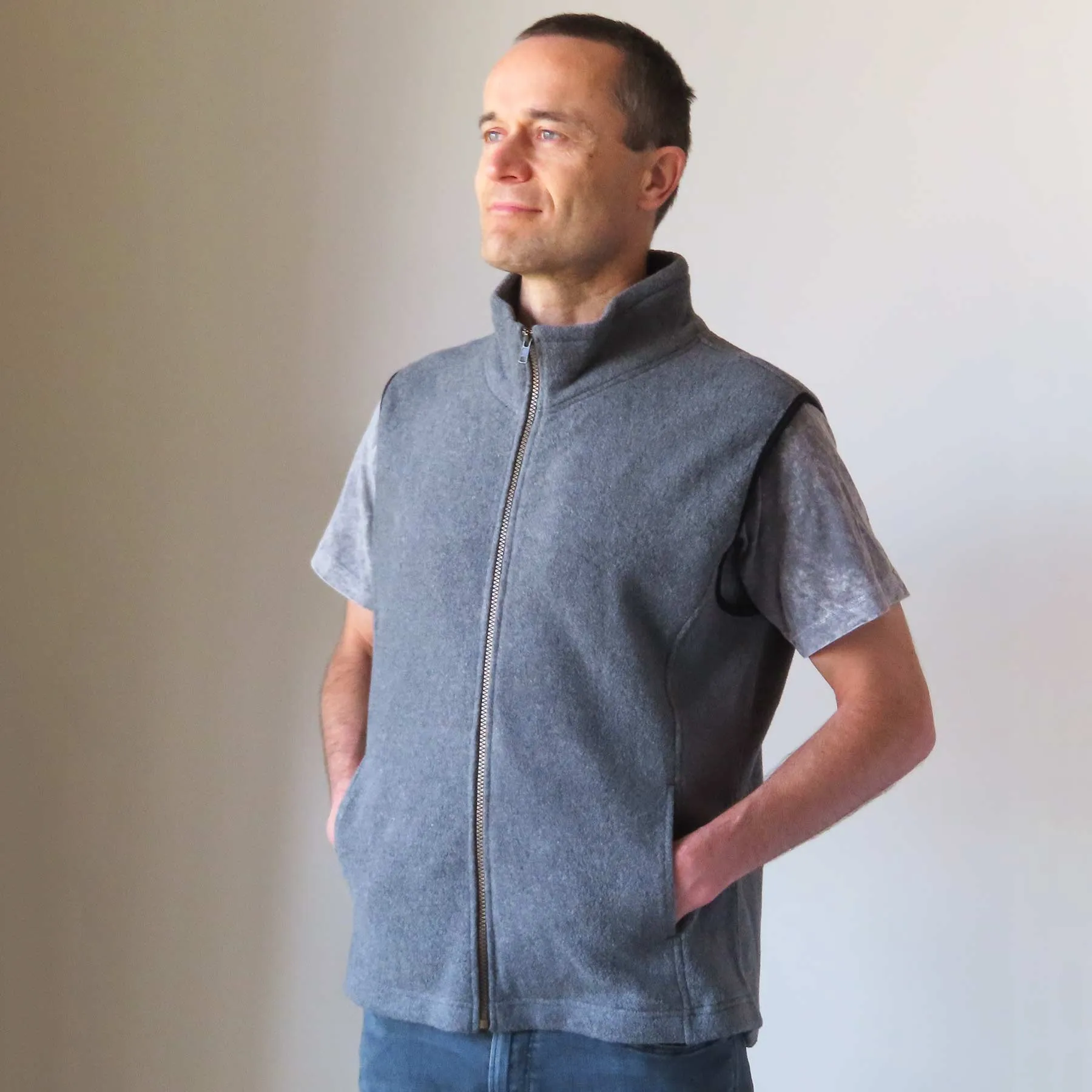 LAKE TAHOE  100% Organic Cotton Fleece Zippered Vest (2 Side Pockets) (YKK Zippers, OC Thread Option)