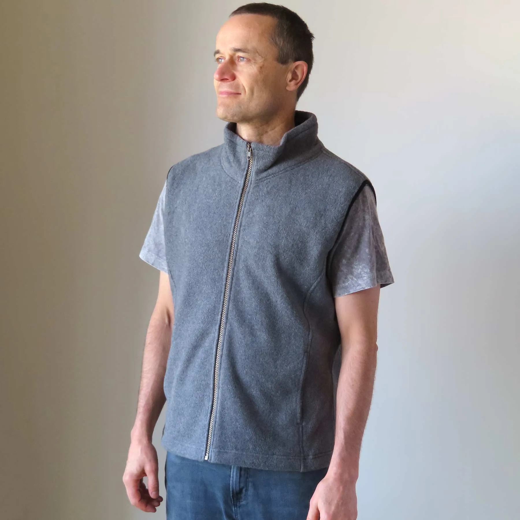 LAKE TAHOE  100% Organic Cotton Fleece Zippered Vest (2 Side Pockets) (YKK Zippers, OC Thread Option)