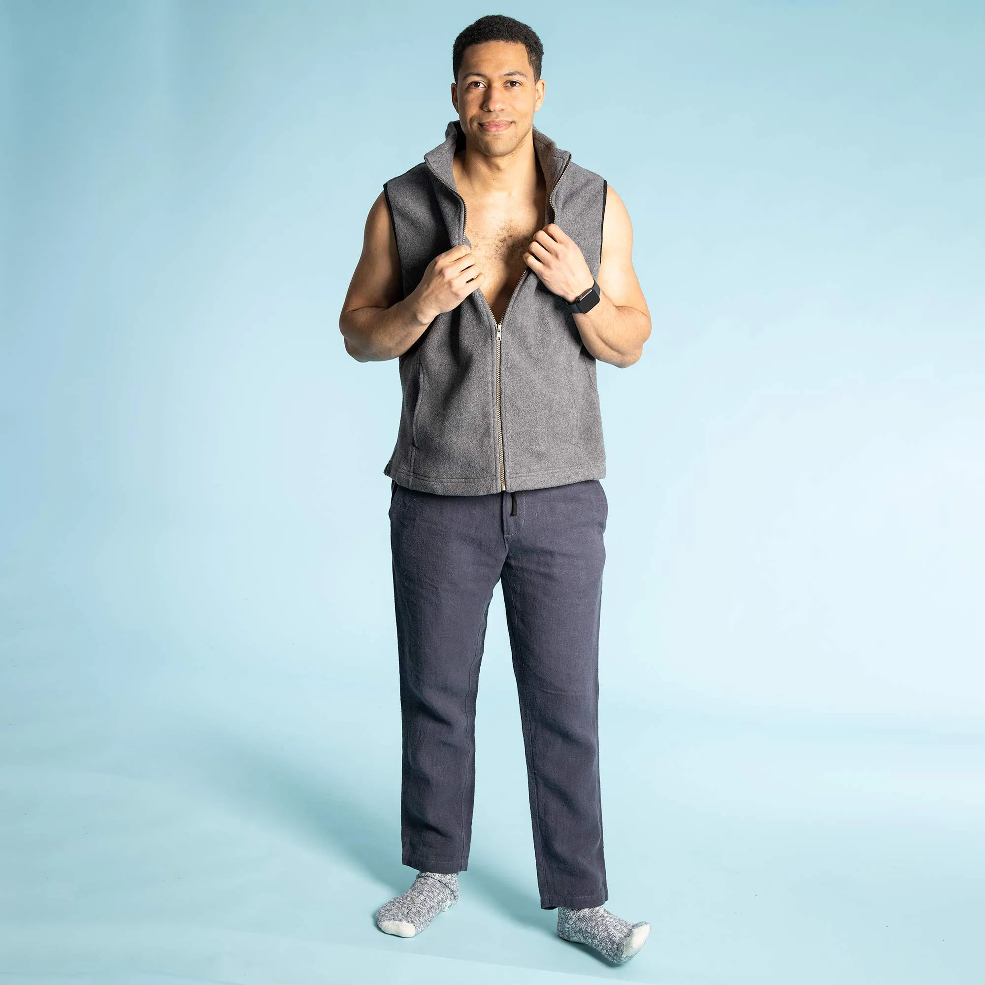 LAKE TAHOE  100% Organic Cotton Fleece Zippered Vest (2 Side Pockets) (YKK Zippers, OC Thread Option)