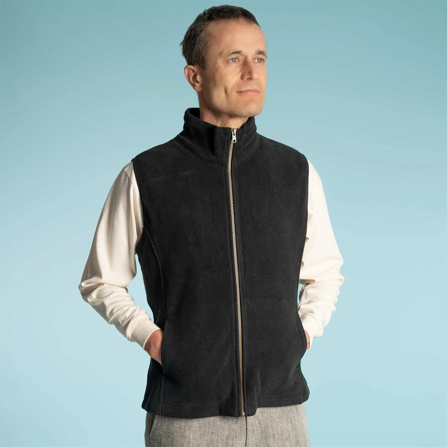 LAKE TAHOE  100% Organic Cotton Fleece Zippered Vest (2 Side Pockets) (YKK Zippers, OC Thread Option)