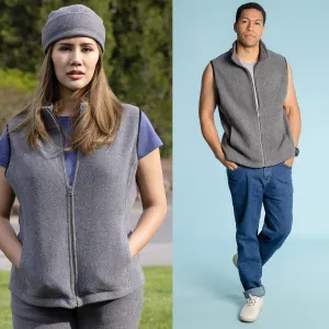 LAKE TAHOE  100% Organic Cotton Fleece Zippered Vest (2 Side Pockets) (YKK Zippers, OC Thread Option)