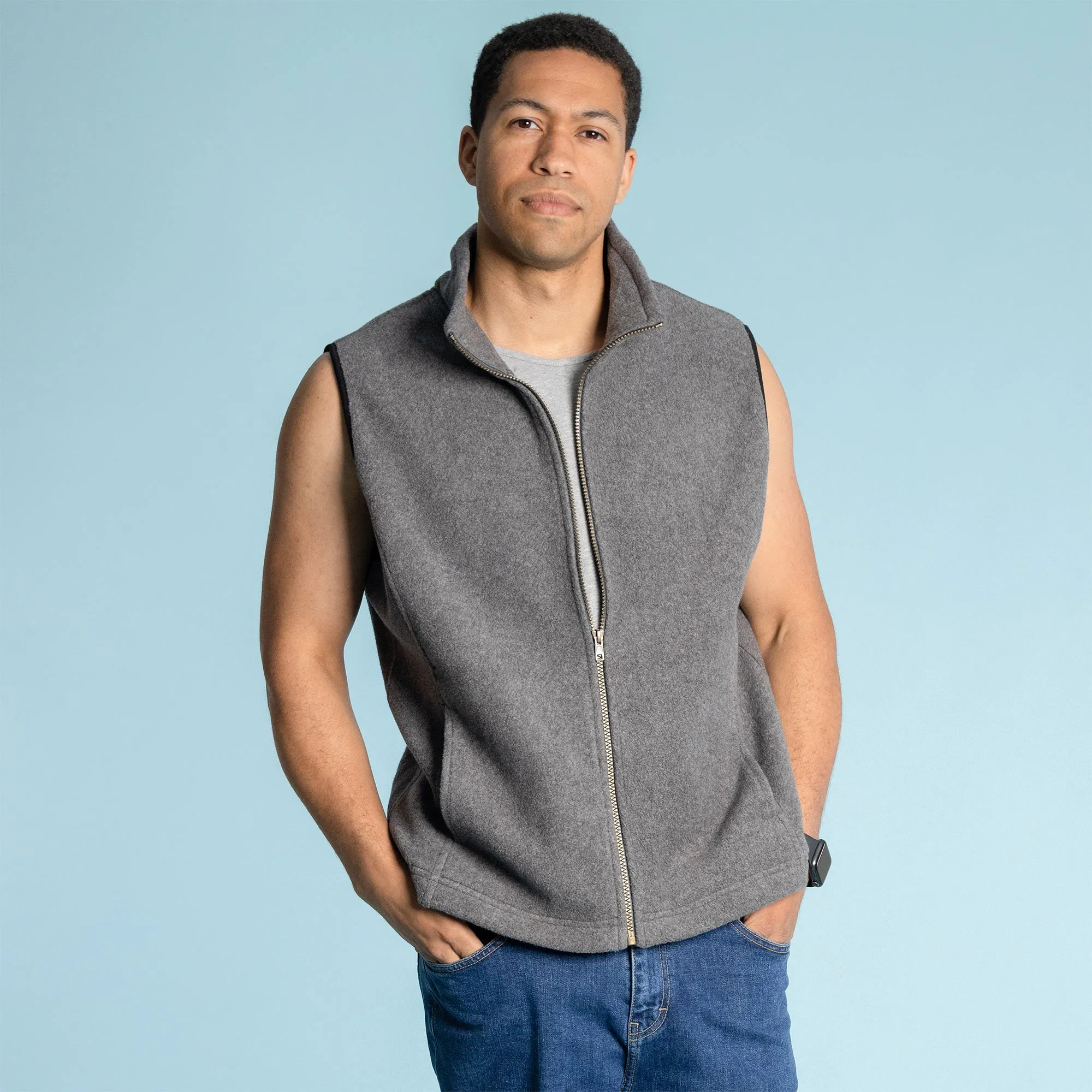 LAKE TAHOE  100% Organic Cotton Fleece Zippered Vest (2 Side Pockets) (YKK Zippers, OC Thread Option)