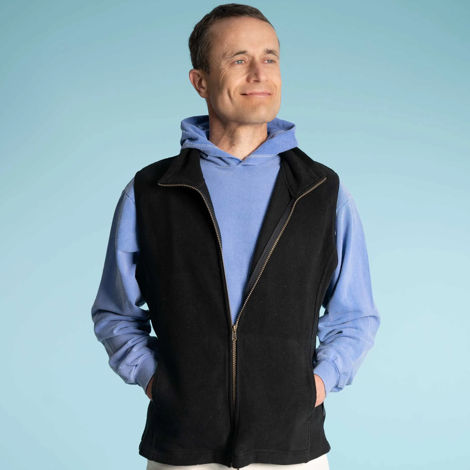 LAKE TAHOE  100% Organic Cotton Fleece Zippered Vest (2 Side Pockets) (YKK Zippers, OC Thread Option)