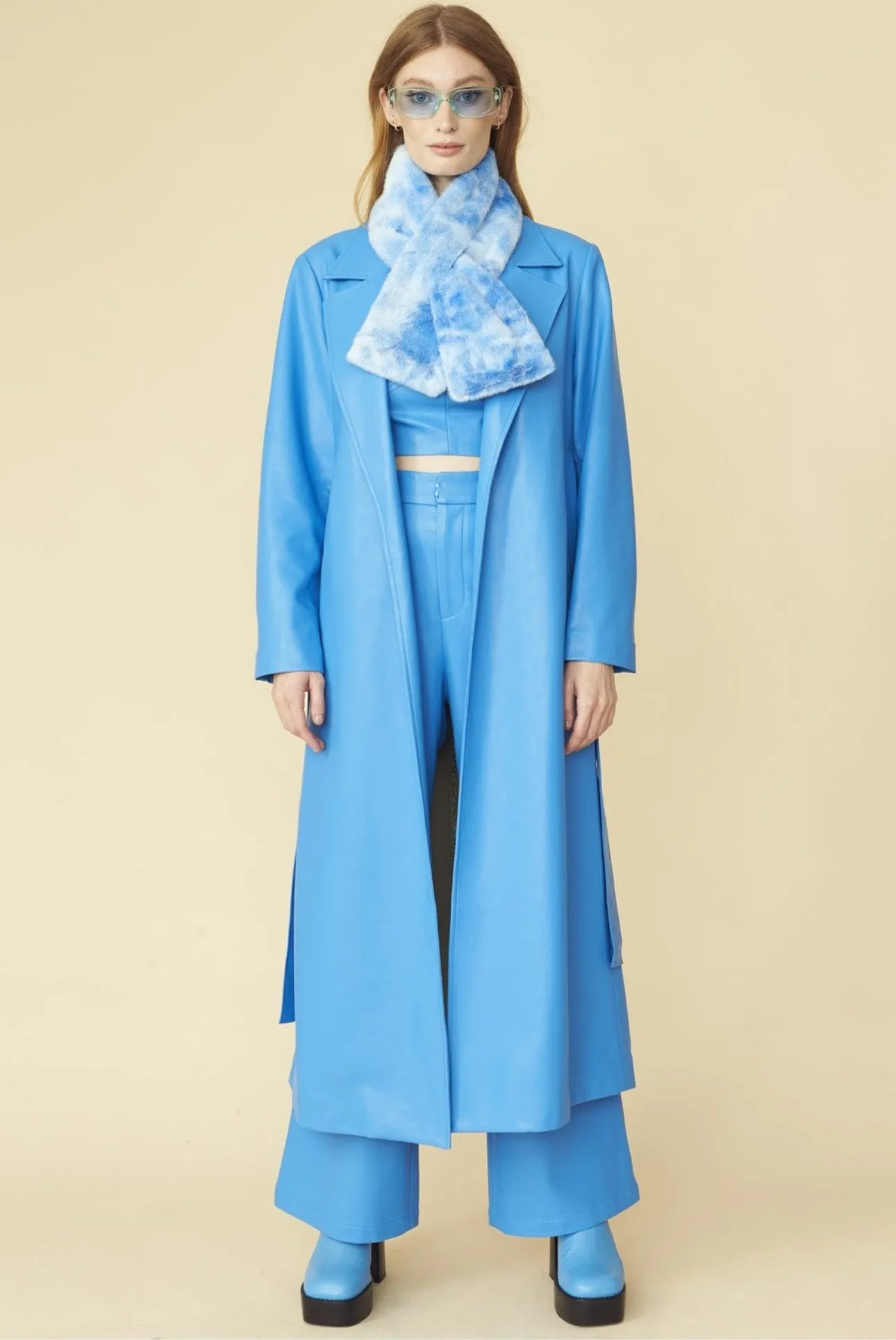 Lana Electric Blue Eco Leather Trench