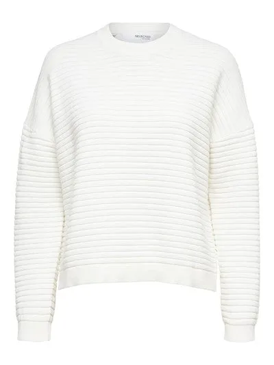 Laurina Ls Knit O-Neck - Snow White