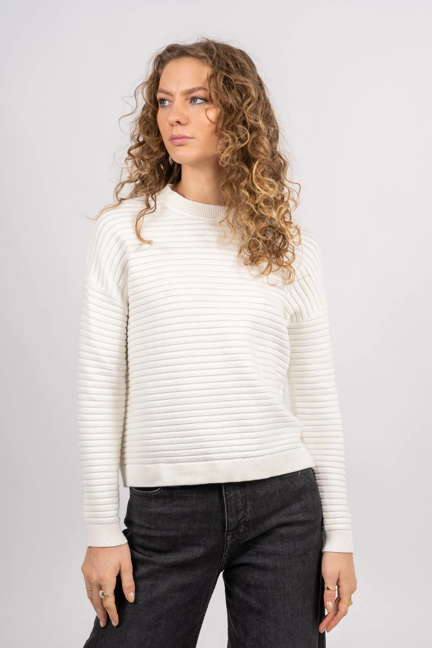 Laurina Ls Knit O-Neck - Snow White