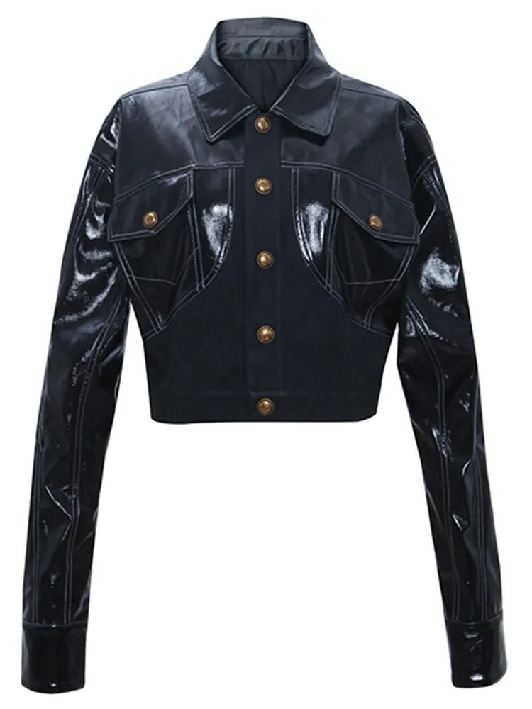 LAUTARO Stunningly Cool Patent Faux Leather Jacket