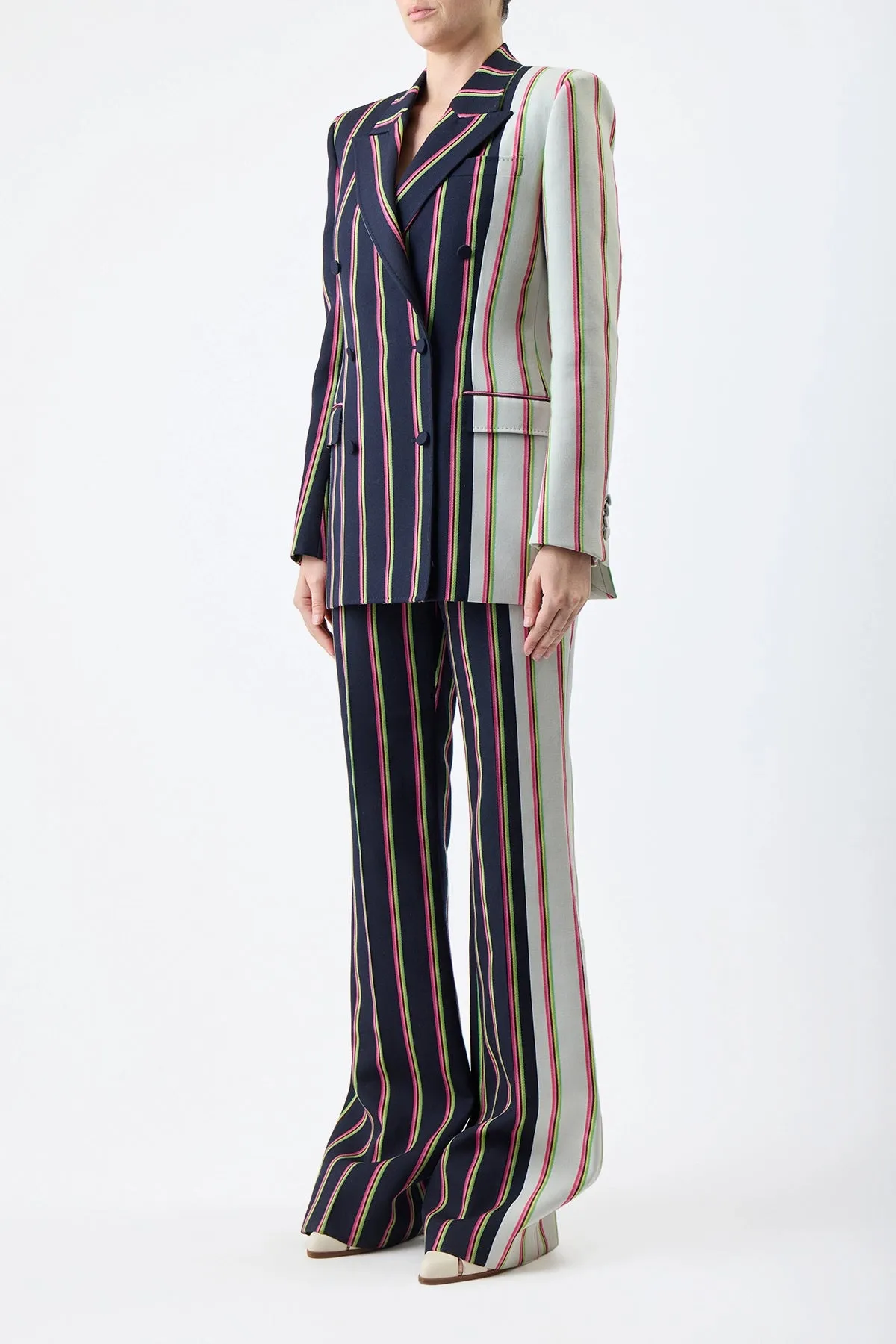 Mccoi Blazer in Navy Multi Striped Wool