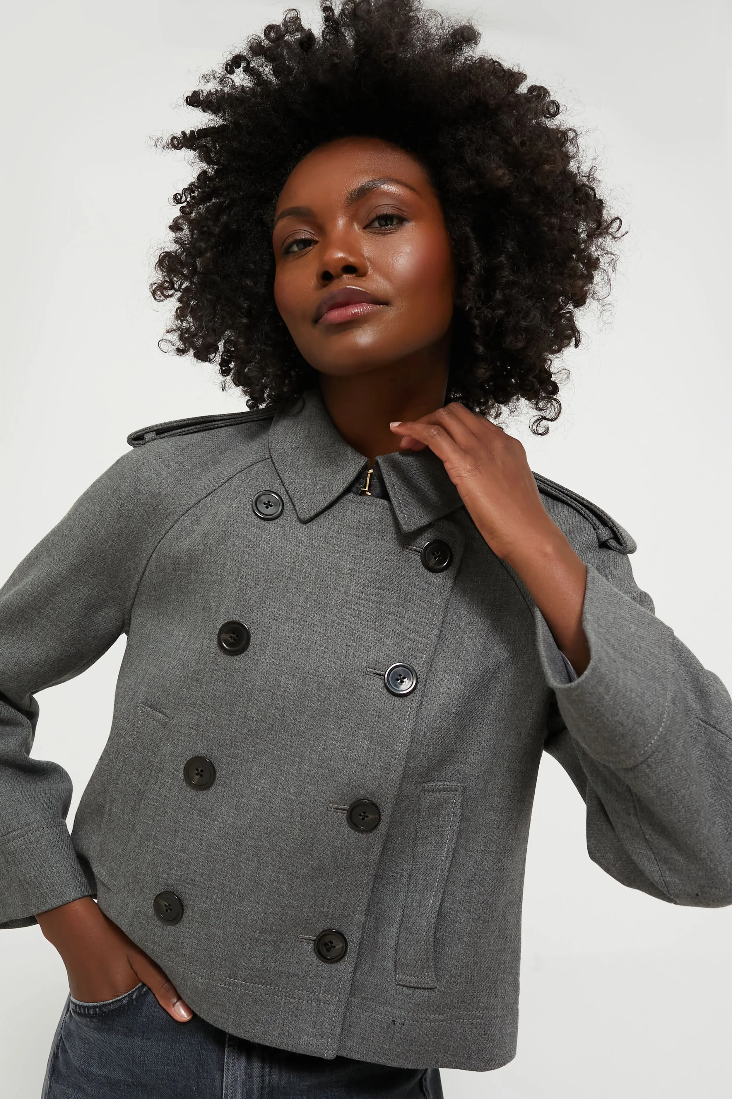 Medium Heather Grey Cropped Conneley Trench