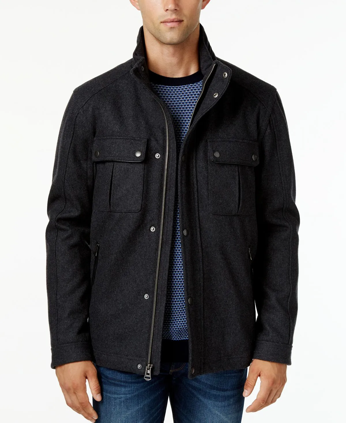 Melton Trucker Wool with Cole Haan Faux Leather Trim, Multi