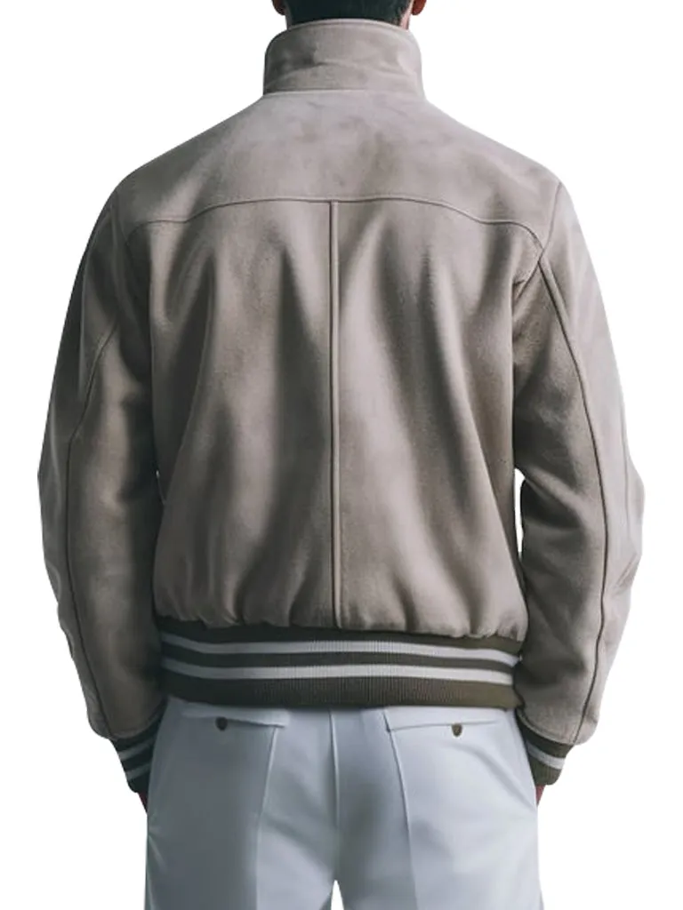 Men's Classic Beige Suede Bomber Jacket