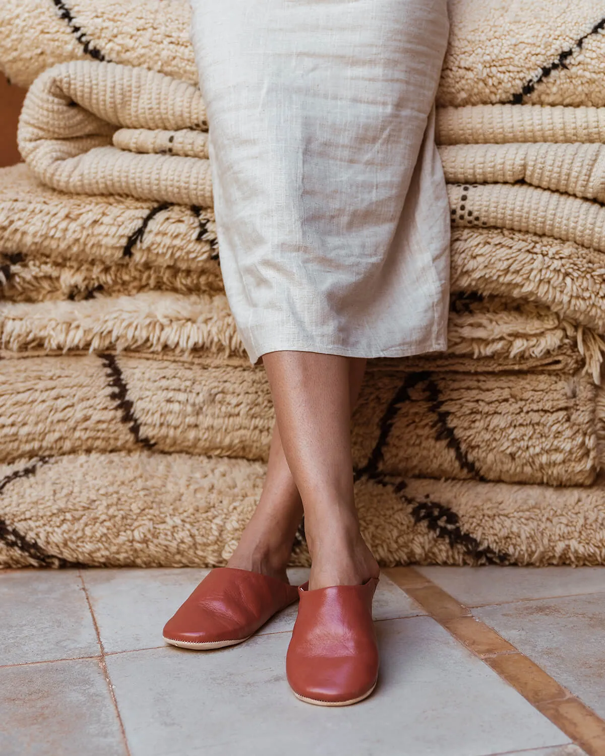 Moroccan Babouche Basic Slippers, Terracotta