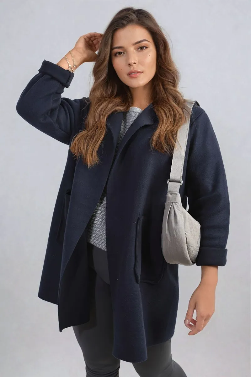 Open Front Folded Sleeve Jacket with Pockets