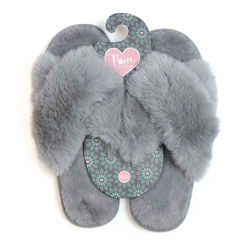 Pale Grey Faux Fur Cross Over Luxury Slipper Size