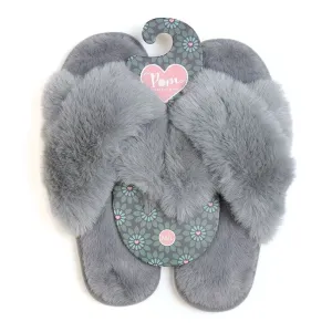 Pale Grey Faux Fur Cross Over Luxury Slipper Size