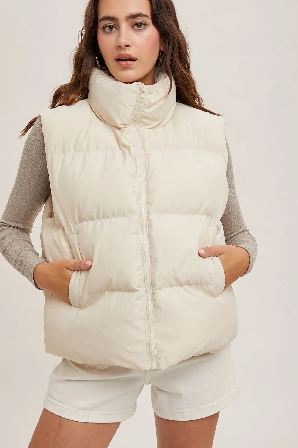 Stella Puffer Vest- Mushroom