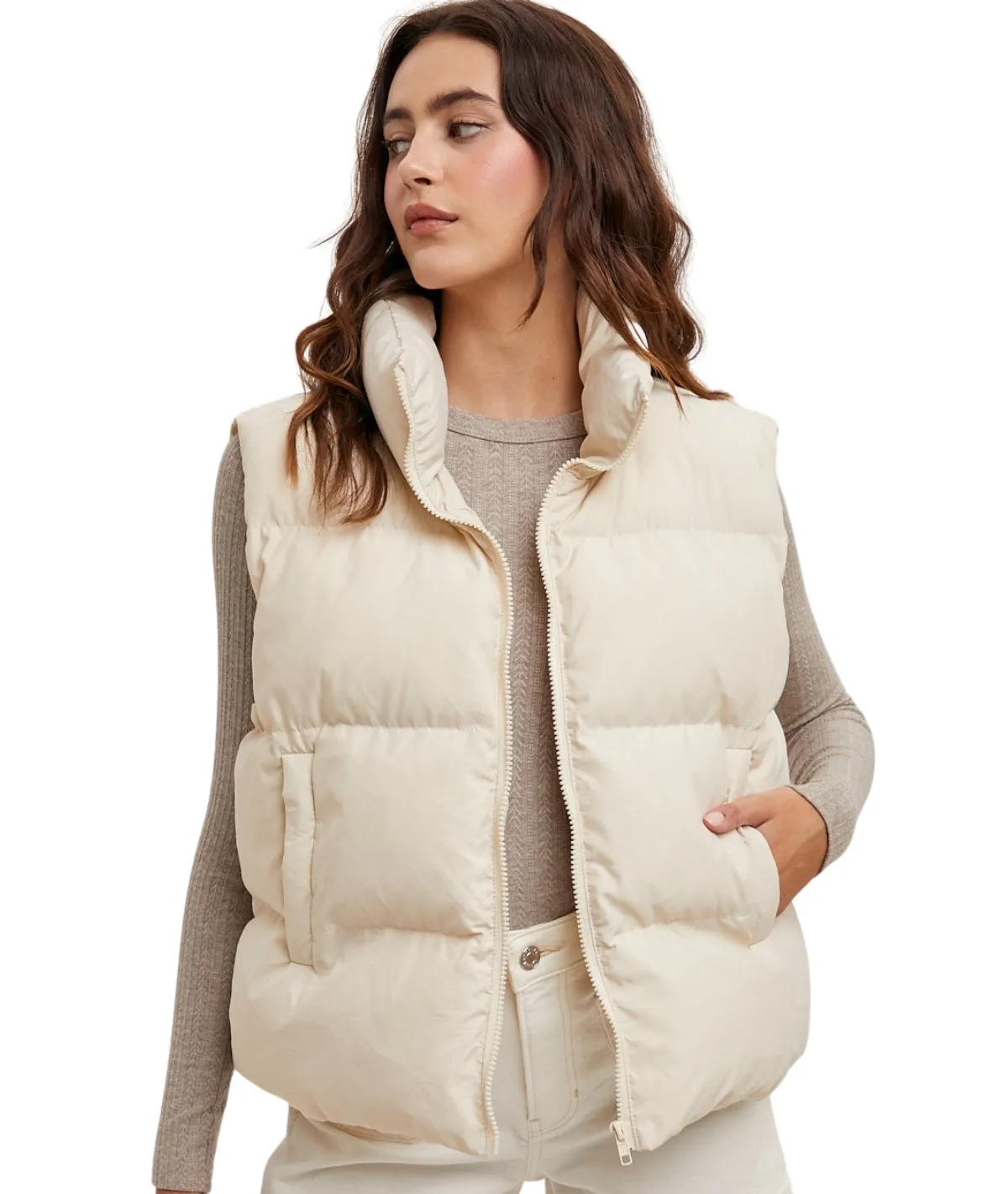 Stella Puffer Vest- Mushroom