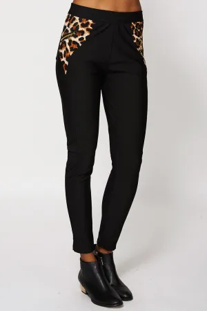 Stretchy Animal Print Panelled Jeggings