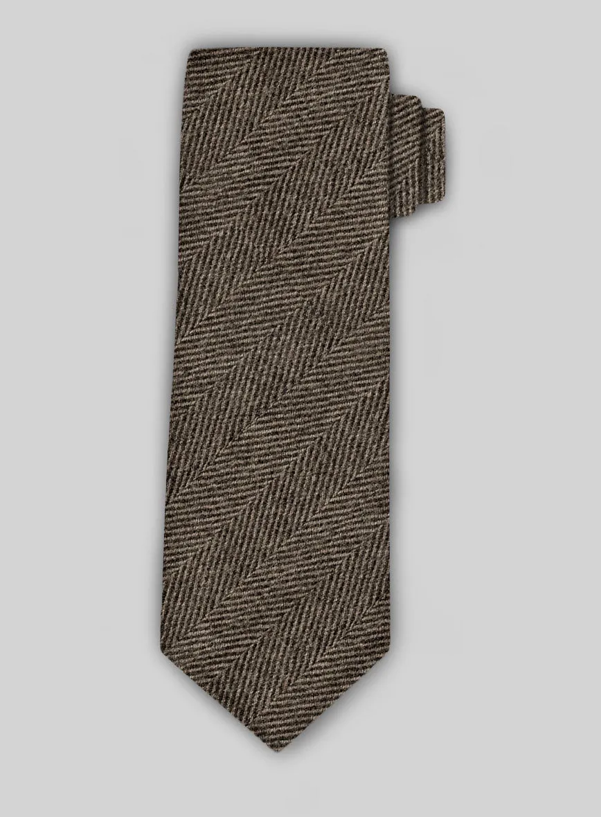 Tweed Tie - Naples Wide Herringbone Brown Tweed