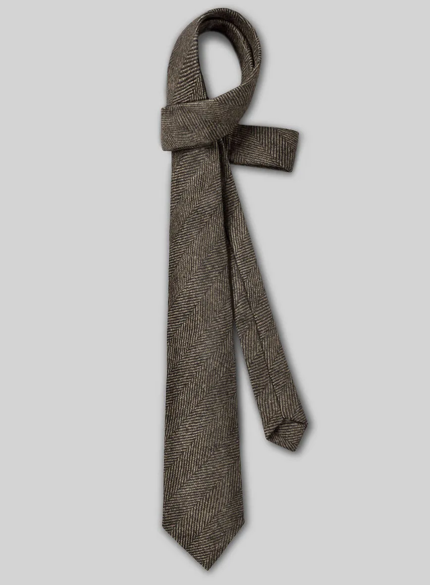 Tweed Tie - Naples Wide Herringbone Brown Tweed