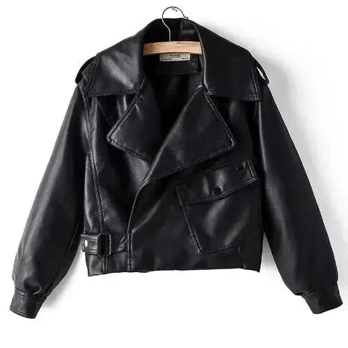 Wenkouban-Winter outfits Christmas Black Friday Side Buckle Faux Leather Jacket