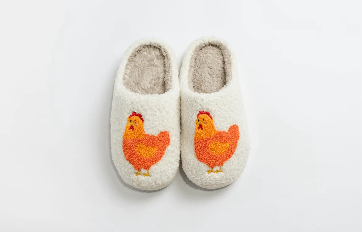 White Fuzzy Chicken Slippers - Adult